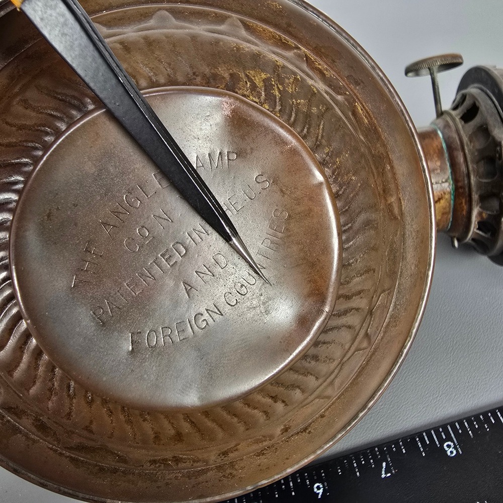 Antique Angle Lamp Co Embossed Copper Oil Lamp Fount Kerosene Burner Victorian - Picture 15 of 16
